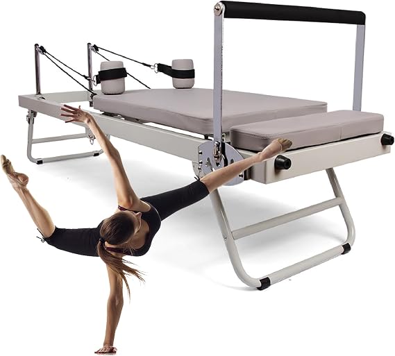 Multifunctional Foldable Pilates Reformer Workout Machine with Reformer Accessories - Reformer Box, Padded Jump Board - 100KG Capacity