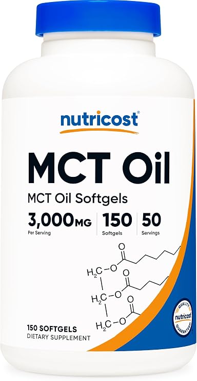 Nutricost MCT Oil Softgels 1000mg, 150 SFG (3,000mg Serv) | Great for Keto, Ketosis, and Ketogenic Diets