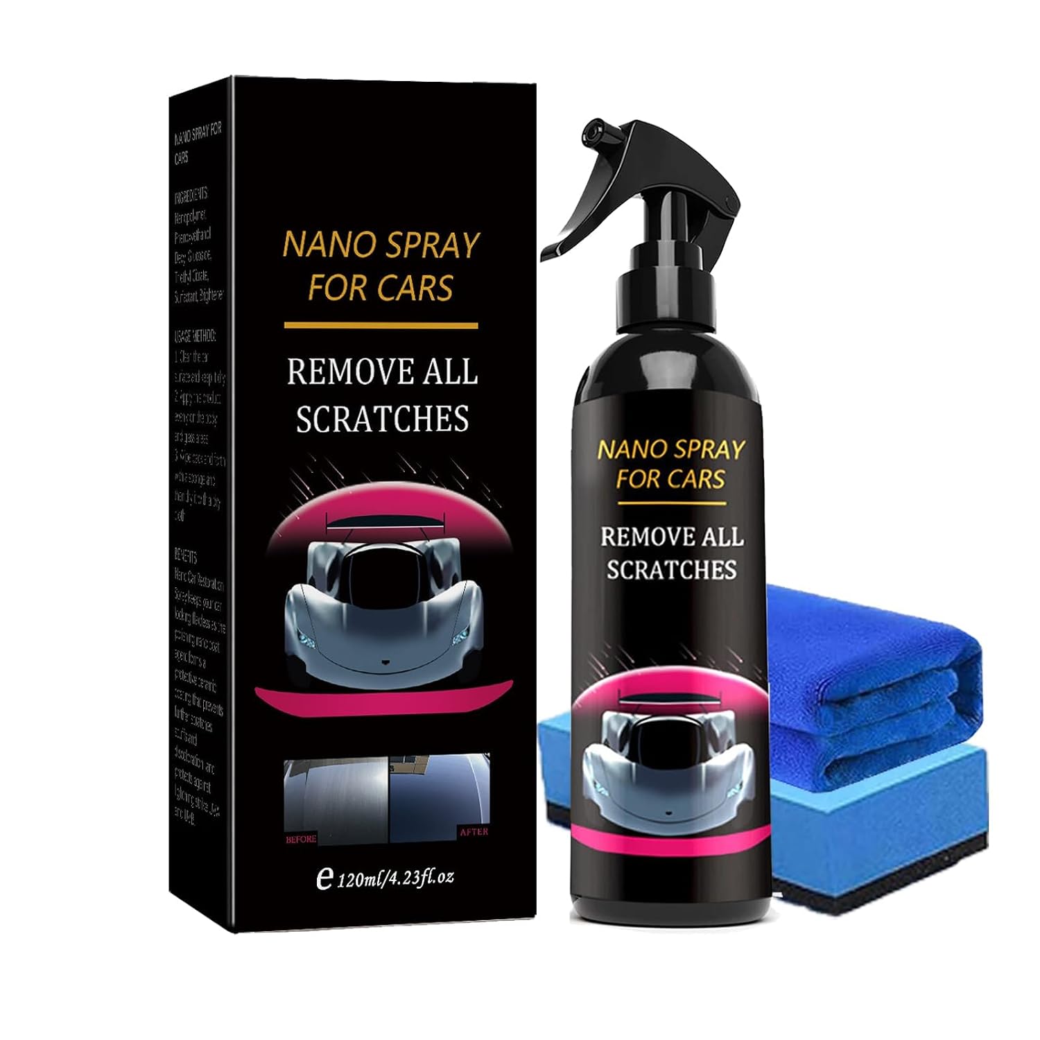 Fluxfade Nano Car Spray, Nano Car Scratch Repair Spray with Wipe & Sponge 120ml4.25fl.oz, 1Pcs