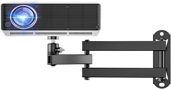 WALI Mini Foldable Projector Wall Mount with 360 Rotating Gimbal, Fully Adjustable Wall/Ceiling Mount Bracket for 1/4" M4 M6 Screw Projectors, Small Projector Holder up to 4.4lbs (1330LM-PM), Black