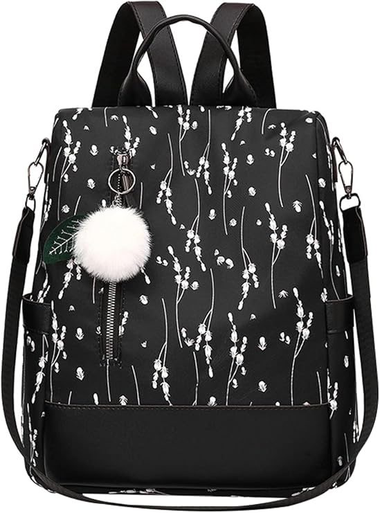 JiaYou Teens Girls fashion Backpack Women Oxford Travel Daypack with pompom ornament(Black,13 Liters)