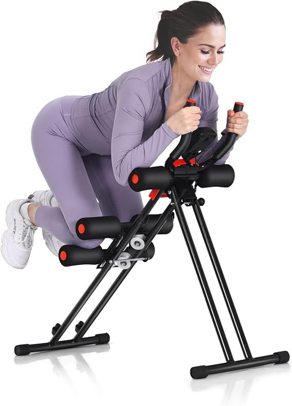GYMAX Ab Machine, Abdominal Fitness Trainer with 3 Adjustable Resistance & LCD Monitor, Whole Body Workout Equipment Core Waist Cruncher for Home Gym Strength Training