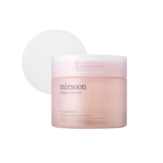 mixsoon Toner Pad - Deeply Hydrating and Refreshing Facial Pads, Gentle Daily Care for Smooth Radiant Skin 180ml / 6.08 fl.oz. Korean Glass Skin Care (Collagen)