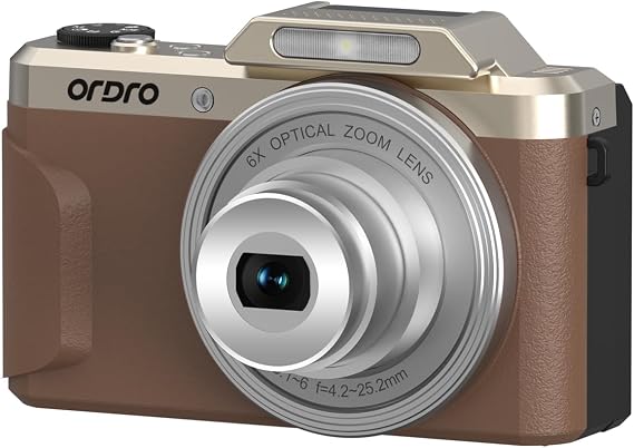 Ordro D27 16MP Compact Digital Camera, 6X Optical Zoom, Brown