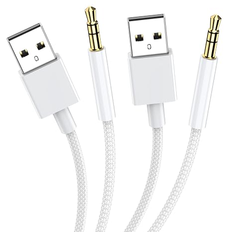 3FT USB to 3.5mm Audio Aux Cable 2 Pack, Nylon Braided USB Male to AUX Male Jack Adapter TRS Stereo Audio Cord for Headphones, PC, Laptop, Speaker, Windows Computer PS5 PS4 Mac OSX Desktops