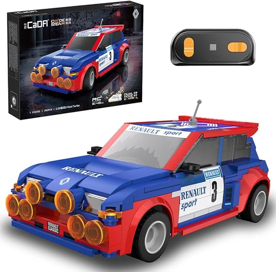 CaDA C51095W Renault 5 Maxi Turbo RC Building Block Car, 1:20 Scale Officially Licensed Renault Rally Car,Remote Control  App Control WRC Champion Model Building Kit for Adults & Teens 282 PCS