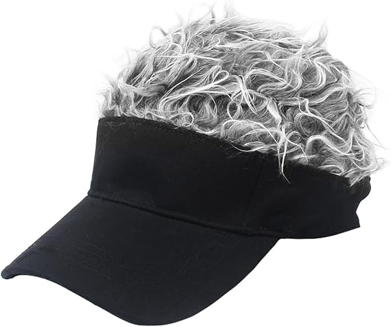 Mens Visor Cap Wig Adjustable Baseball Cap Golf Hats with Fake Hair