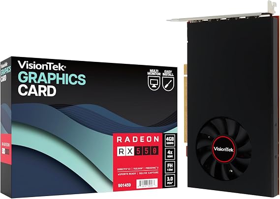 VisionTek AMD Radeon RX 550 4GB GDDR5 4x DisplayPort Graphics Card | 4 Monitor Support, Full Height, Single Slot, 50W Bus Powered, Multi-Display Productivity, Financial Trading, Digital Signage
