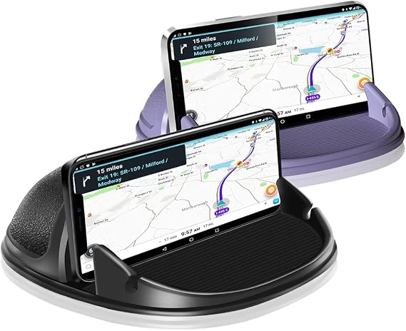 Loncaster Car Phone Holder, Black & Purple Car Phone Mount Silicone Car Pad Mat for Various Dashboards, Slip Free Phone Stand Compatible with iPhone, Samsung, Android, GPS Devices and More