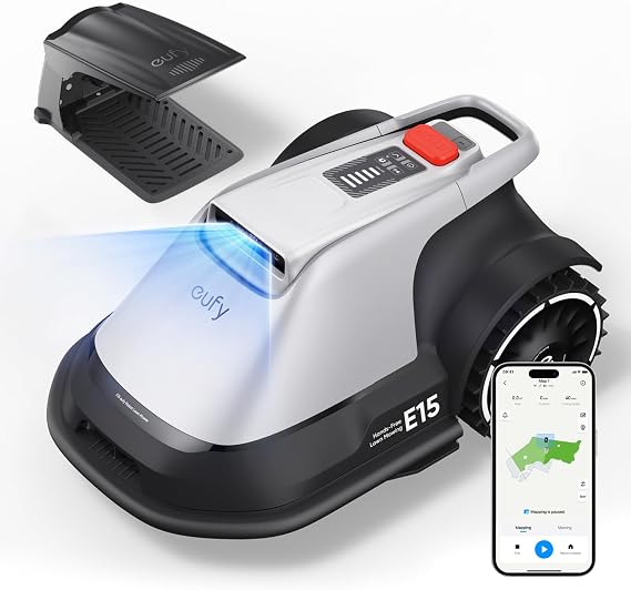 eufy Robot Lawn Mower E15, Auto Mapping, Pure Vision Navigation | Wire Free RTK Free, Multi-Zone Management, AI Obstacle Avoidance, APP Control, 18 Slope, Cut Height 1"-3"