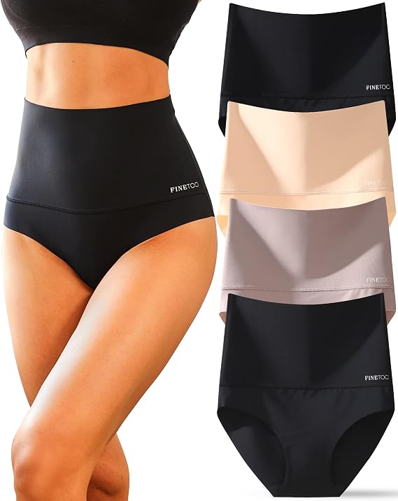FINETOO Light Tummy Control Underwear Women High Waisted Briefs Plus Size Shapewear Under Dress Ladies Panties S-L