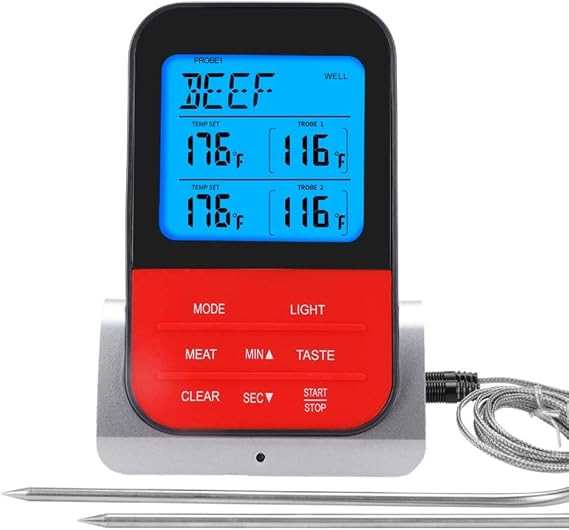 LCD Digital Food Thermometer with Dual Probe Sensors Timer for Cooking Baking BBQ