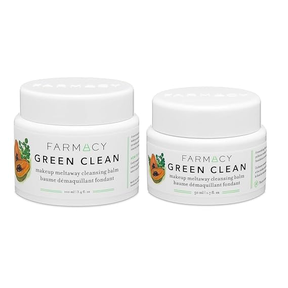 Farmacy Green Clean Duo - Makeup Remover Cleansing Balm (100ml & 50ml) - Oil-Based Cleanser for Waterproof Makeup, SPF & Impurities with Papaya Enzymes + Moringa + Ginger Root