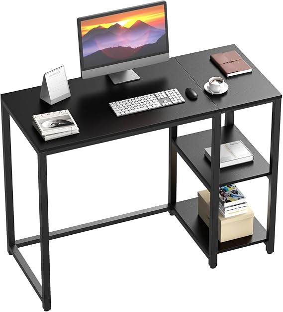 WOHOMO Computer Desk with Storage 120cm Table with 2-Tier Shelves, Black