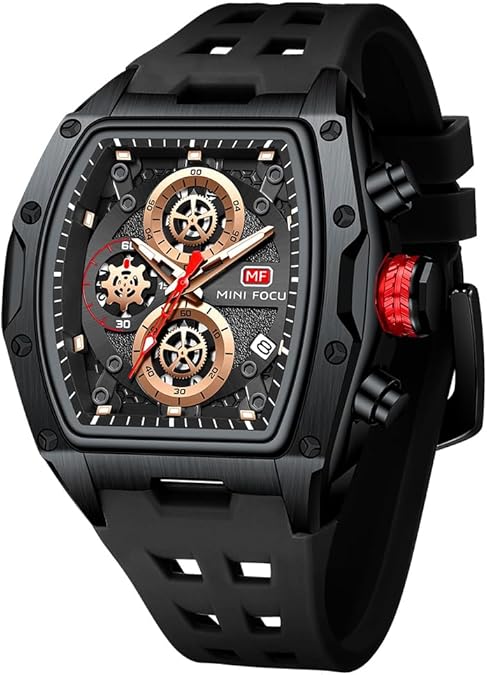 MF MINI FOCUS Watch for Men Wristwatch Fashion Hollow Big Dial Luminous Waterproof Sport Analog Quartz Business Chronograph Mens Watches Blue Silicon Strap Dress Watch