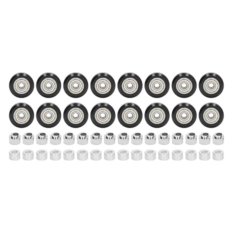 48 Pcs Precise Steel POM Pulley Wheel Set Including Pulley Wheels Eccentric Spacers Isolation Columns for 3D Printers (Black Pulley)