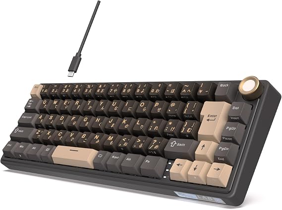 RK Royal Kludge R65 Gaming Keyboard, Wired Japanese Layout, Mechanical Keyboard, 60% Compact Keyboard, 70 Keys, Number Keyless, Hot Swappable, Volume Knob, Cream Switch, RGB Backlight, PBT Key Cap, Gasket Mount, Black