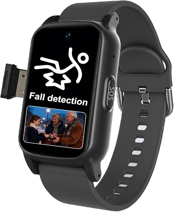 Elderly Smart Watch with Fall Detection Life Alert Systems for Seniors, Fall Alarm Watch For Elderly Watch for Alzheimer's GPS SOS Call for Mom/DadBlack,1.25 * 0.57 * 2.22inch