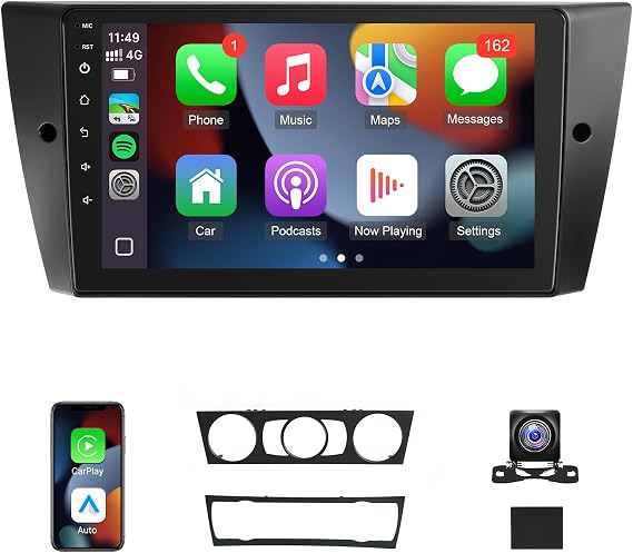 Leadfan 4G+64G Car Radio for BMW 3 Series 328i 335i 325i (E90/E91/E92/E93) 2005 2006 2007 2008 2009 2010 2011 Stereo, Wireless Carplay Android Auto,GPS, Backup Camera
