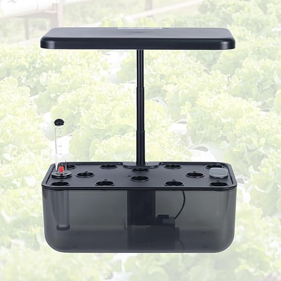 Indoor Garden Hydroponic System with LED Grow Light, Hydroponic Tower, 10 Pods Plant Germination Kit, Height Adjustable, Aeroponic Tower Garden System, Black