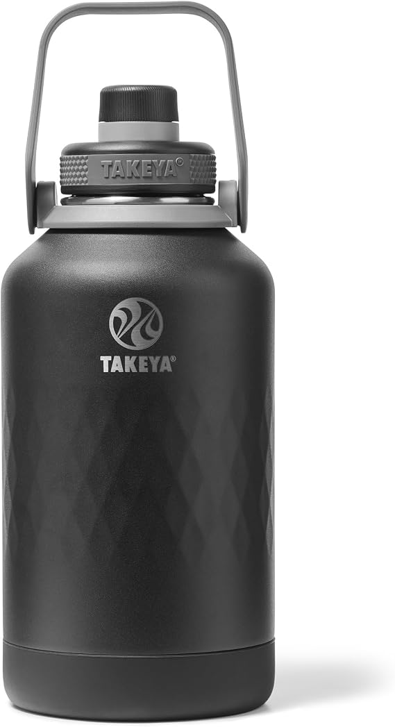 Takeya Sport Triple Insulated Water Bottle with Spout Lid and Ice Blocker (64 oz, Obsidian) - Triple Wall, Leakproof, Stainless Steel Water Bottle for Gym & Outdoor Use