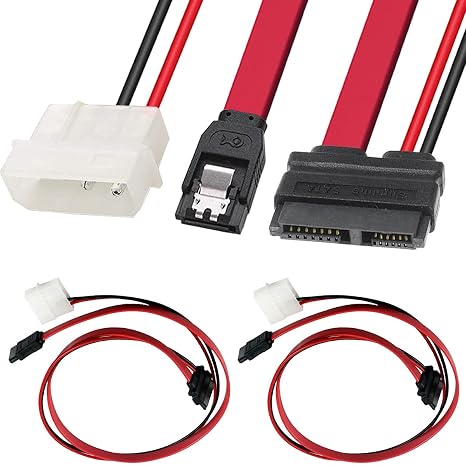 2 Pack Slimline SATA Female, 13 Pin 7 Pin SATA Data Cable + 6 Pin Slimline Power Adapter Cable to LP4 Power Cable 7 Pin SATA Data Cable for Notebook Drive 50cm 20-inch