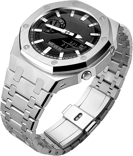 Ga2100 Watch Strap Case Mod Kit Parts,316L Metal Stainless Steel Band Bezel Custom Royal Oak Accessories Ring Compatible With Men's Watches G-Shock Ga-2100/GAB-2100/GA-2110