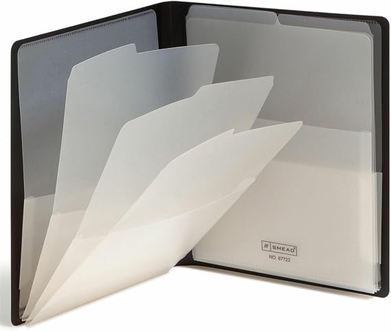 Smead Organizer, Organized Up 8-Pocket Letter Size Folder, Vertical Multi Pocket File Organizer, Durable Poly, Tabs, Black, for School, Home and Office Documents
