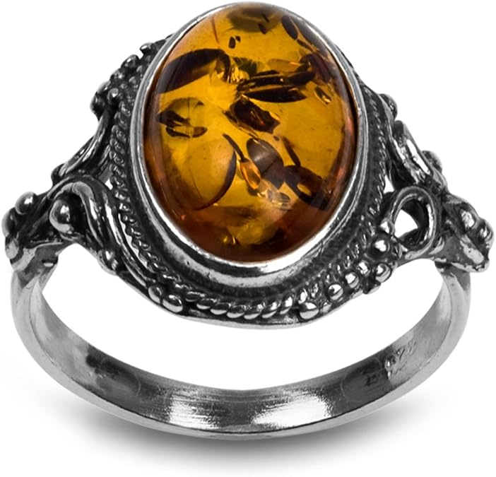 Sterling Silver Amber Oval Ring