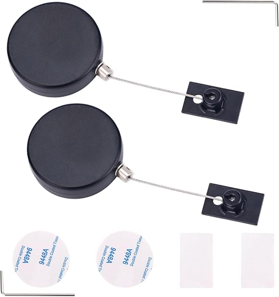 2pcs Retractable Remote Control Tether Lock, 4.92Ft Adjustable Retractable Remote Control Cable Tether Lock with 4 Adhesive 2 Hexagonal Wrench for TV Game Home Showroom Use