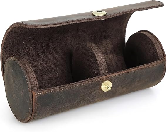CONTACTS Tie Travel Holder for Men Crazy Horse Leather Handmade Ties Case Small Neckties Organizer Mens Tie Anti Wrinkle Storage Roll