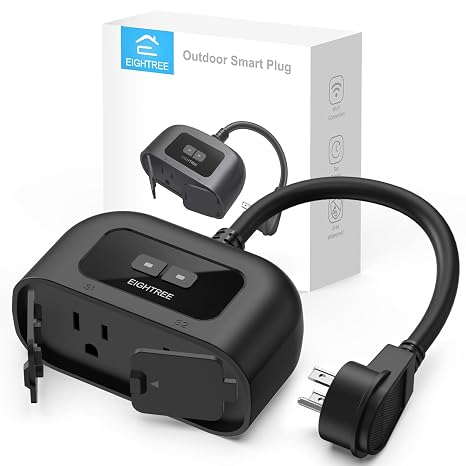 EIGHTREE Outdoor Smart Plug, Timer Outlet with 2 Independent Outlets, 15A