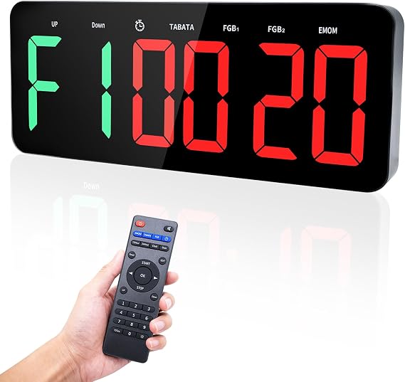 Gym Timer Clock, Interval Timer for Workout, 13'' Countdown Time with Stopwatch, Adjustable Brightness/Volume, Large Digital Wall Clock, Fitness Timer with Tabata EMOM FGB