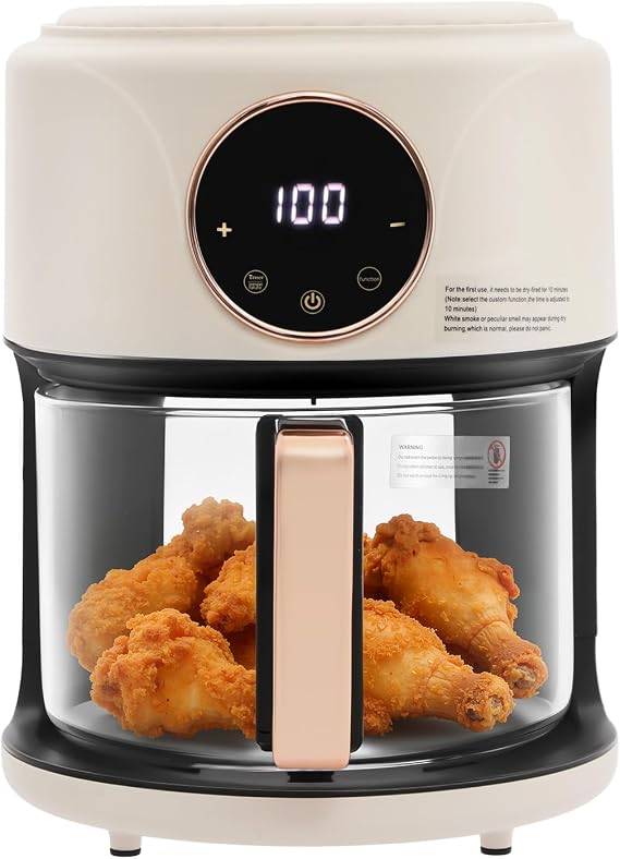 4.44Qt 1200W Glass Air Fryer, 8-in-1 Temperature & Time Control