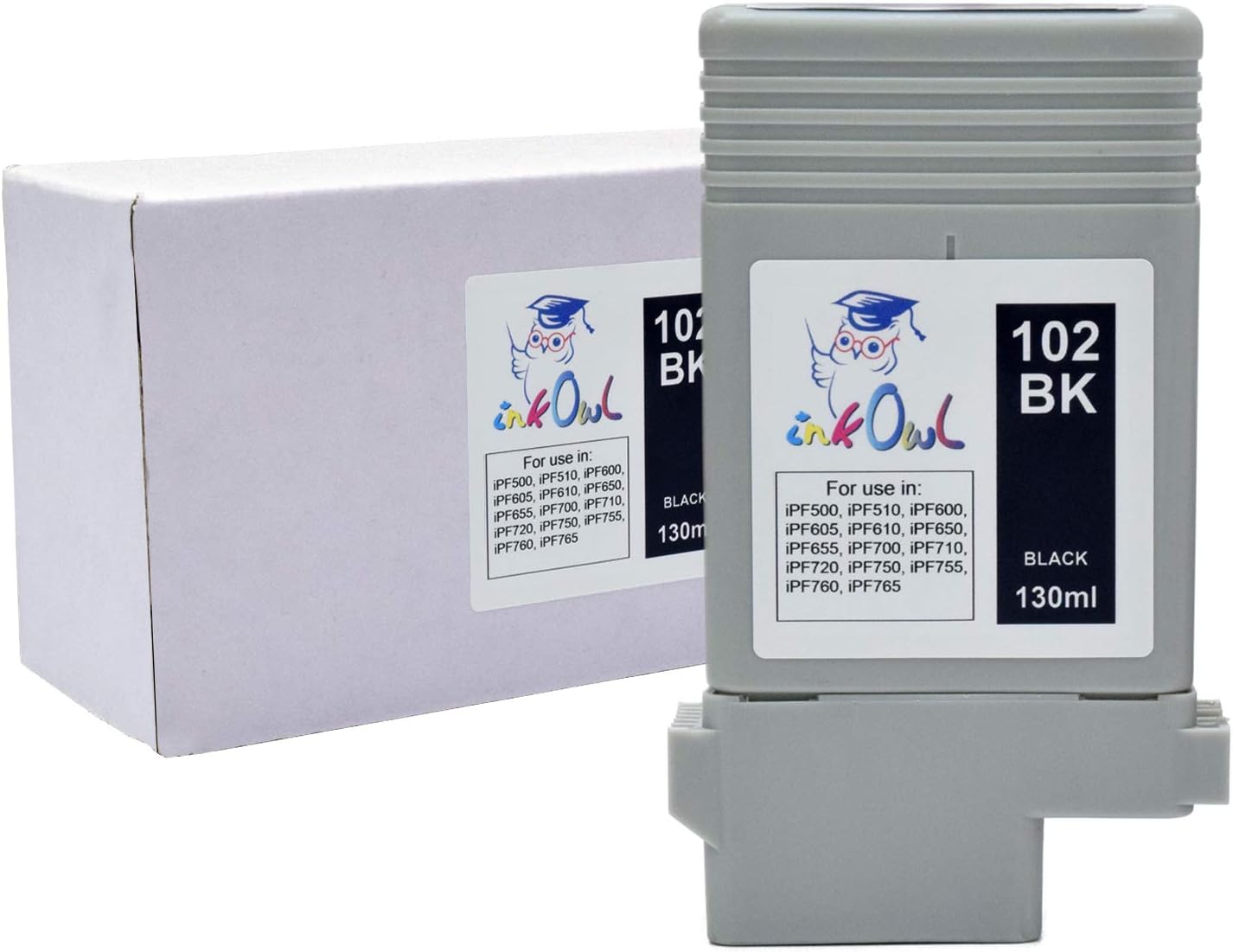 InkOwl Compatible Ink Cartridge Replacement for Canon PFI-102BK 130ml, Black - iPF500 iPF510 iPF600 iPF605 iPF610 iPF650 iPF655 iPF700 iPF710 iPF720 iPF750 iPF755 iPF760 iPF765