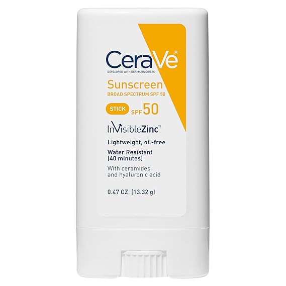 CeraVe Mineral Sunscreen Stick, SPF 50 Face Sunscreen, Travel Size, 0.47oz | FSA Eligible Zinc Oxide Face Sunscreen with Hyaluronic Acid and Ceramides Offers Water-Resistant, Mess-Free Protection
