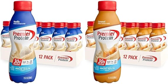 Premier Protein Shake, Vanilla & Caramel, 30g Protein, 1g Sugar, 24 Vitamins & Minerals, 12 Pack Bundle