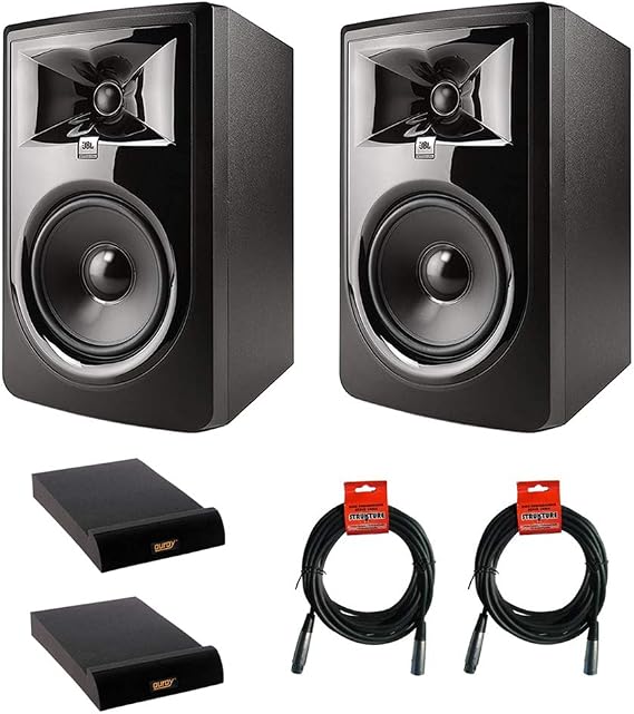 JBL 306P MkII Powered 6.5" Two-Way Studio Monitor (Pair) with (2) IP-M Isolation Pad (Medium, Single) & (2) 20' XLR Cable Bundle