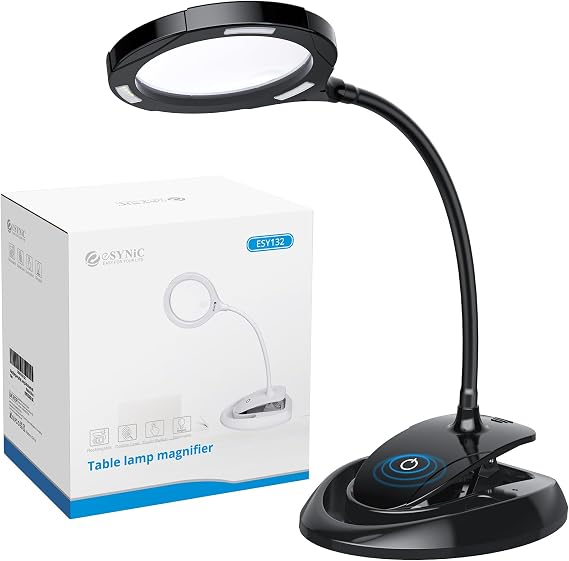 eSynic Desk Table Magnifying Glass with 15 LED Lights-800mAh Rechargeable