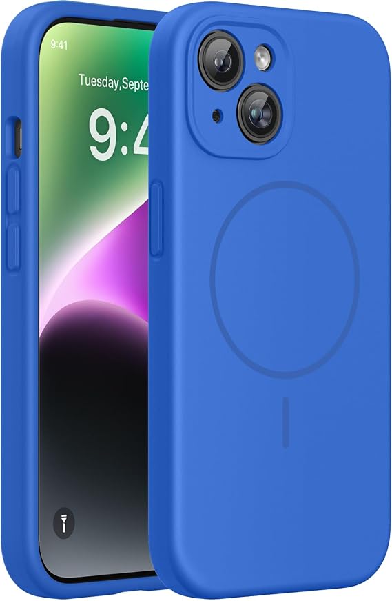 Miracase Silicone & Magnetic for iPhone 14 Case, Mediterranean Blue | Compatible with MagSafe, Soft Microfiber Lining, Premium Silicone Cover Shockproof Drop Protection Phone Case for 14