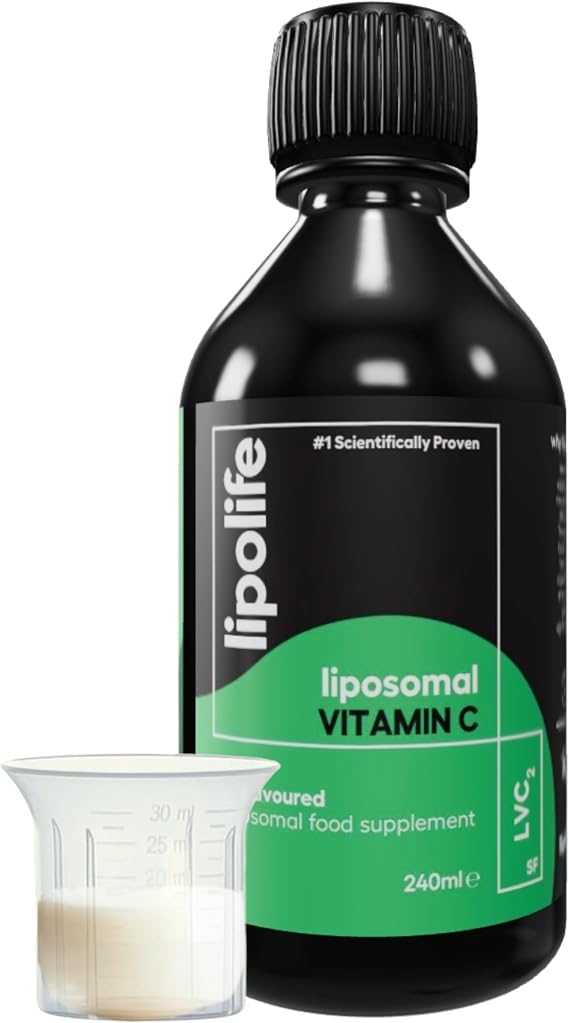 lipolife LVC1 Liposomal Vitamin C Liquid 240ml – High Strength - 48 Days Supply, No Tablets, Clinically Proven Higher Absorption, Gluten-Free, Vegan, Immune & Collagen Support Supplement