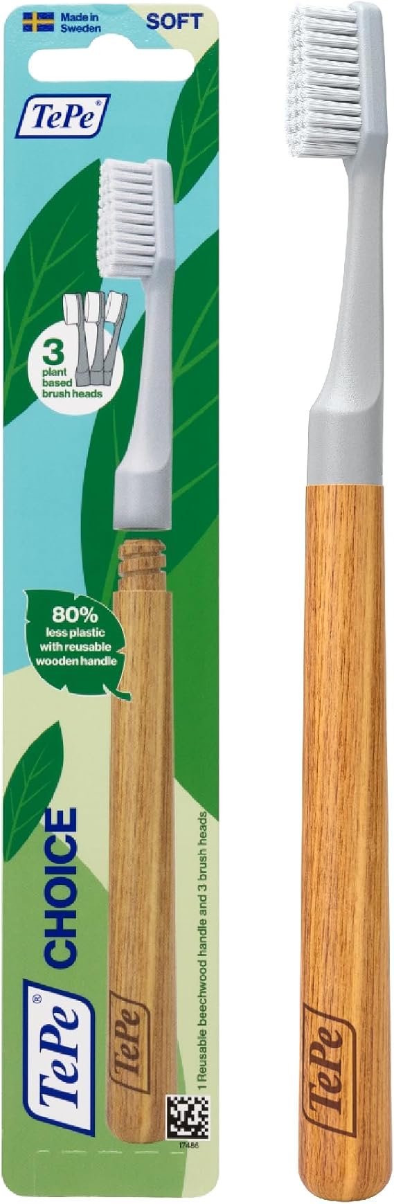 TePe Choice Soft Toothbrush with 3 Replaceable Heads, Gray
