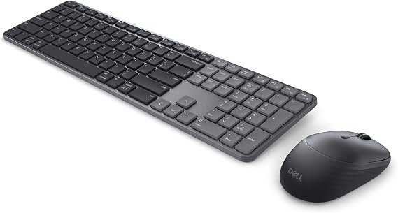 Dell Pro 7 Slim Kablosuz Klavye ve Mouse Set - KM726 - Q İngilizce Siyah 580-BDLK, Alçak Profilli Tuşlar, 48 Ay Pil Ömrü, RF 2.4Ghz + Bluetooth LE 6.0, Sessiz Tuşlar