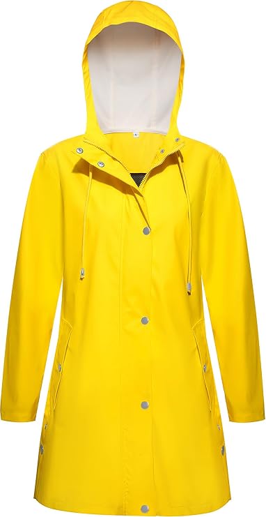 Mixxmix Rain Jacket Womens Waterproof with Hood, Long Rain Coat Windproof Windbreaker Outdoor Rain Trench Coat S-XXL
