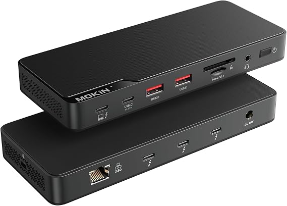 MOKiN Thunderbolt 4 Dock with 85W Charging, Laptops Docking Station Dual Monitor for MacBook, 3X TB4 Ports 40Gb/s, USB-A/C, 2.5GbE Ethernet, Audio,SD