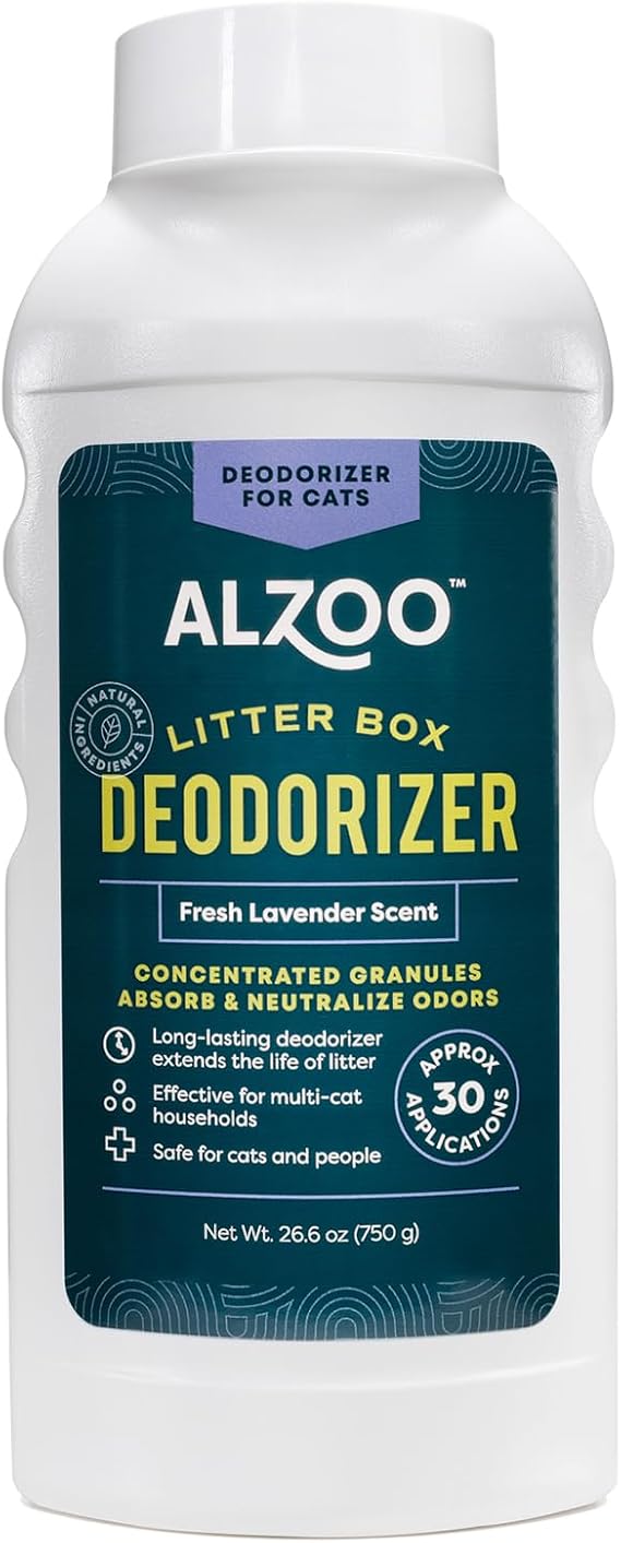 ALZOO Cat Litter Deodorizer, Concentrated Granules Absorb & Help Neutralize Odors, Mineral-Based Active Ingredients, Up To 30 Uses, Fresh Lavender Scent, 26.6 Oz.