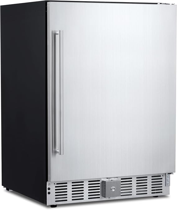 24 Inch Beverage Refrigerator, Weather Proof Stainless Steel Beverage Fridge for Outdoor Kitchen and Patio, Indoor/Outdoor Beverage Cooler for 180 Cans, Built-in/Freestanding