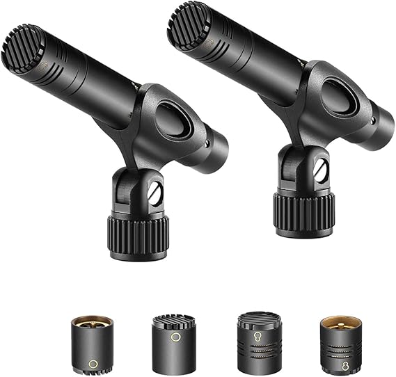 NEEWER 2-Pack Pencil Stick Condenser Mic w Interchangeable Omni Cardioid | With Super Cardioid Capsules, Foam Windscreens, Mic Clip, and Carrying Case, for Acoustic Woodwind Instruments