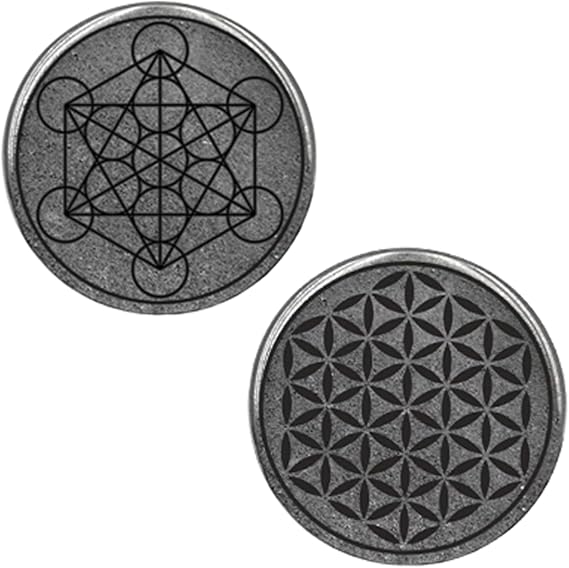 Shungite Cell Plate - Protection Shield - Metatron and Flower Life Symbol - Shungite Rocks Type II -  with Certificate