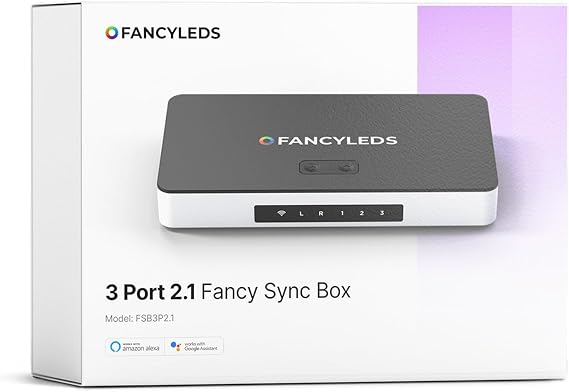 Fancyleds 3 Port 2.1 Fancy Sync Box Streaming Media Player TV LED Synced Backlight with HDMI 2.1, 4K 120Hz, 144Hz, 8K 60Hz, VRR, ALLM, 96 RGBW LEDs Per Meter Ambient Lighting (for 24" to 55" TVs)